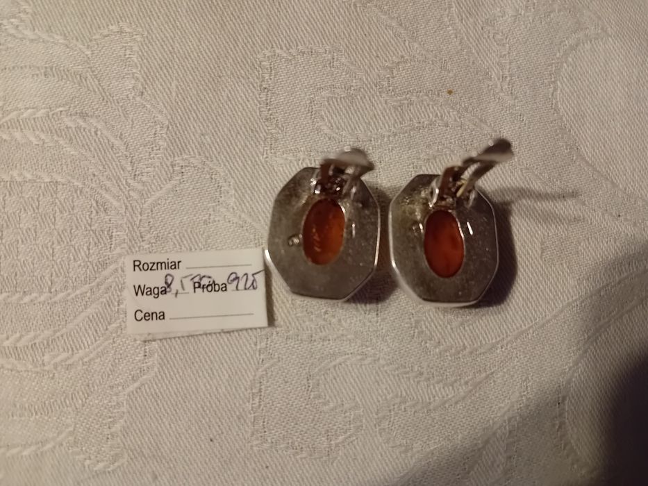 Klipsy srebrne z bursztynem lata 90.