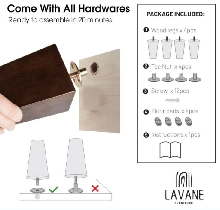 Drewniane nogi wymienne, lite drewno, 15 cm, czarne, zestaw 4 sztuk