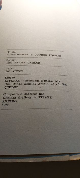 "Lisboética" e Outros Poemas - Rui Palma Carlos (Assinado pelo autor)
