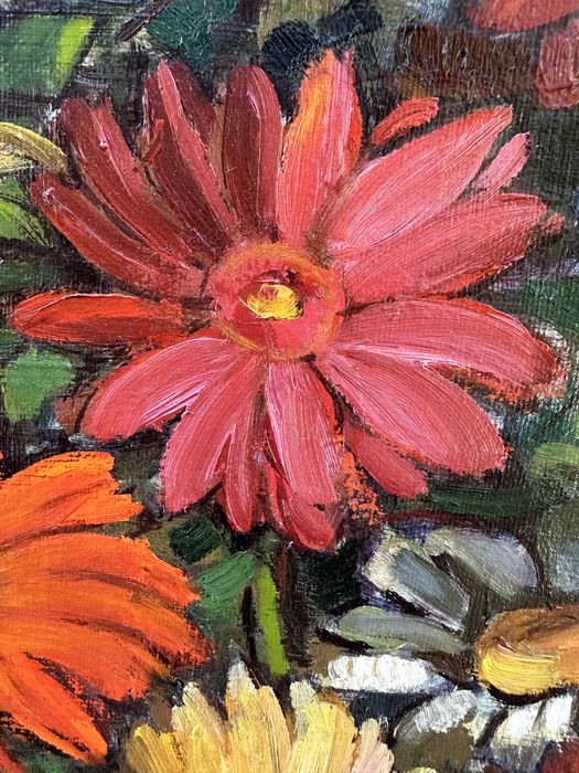 Obraz olejny – bukiet kwiatów, sygnowany T. Turek, 1979 r.