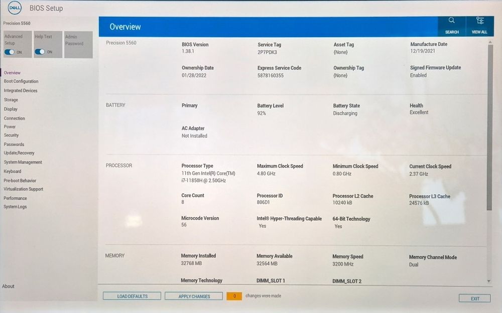 Dell Precision 5560 4K Dotyk i7 32GB/1TB