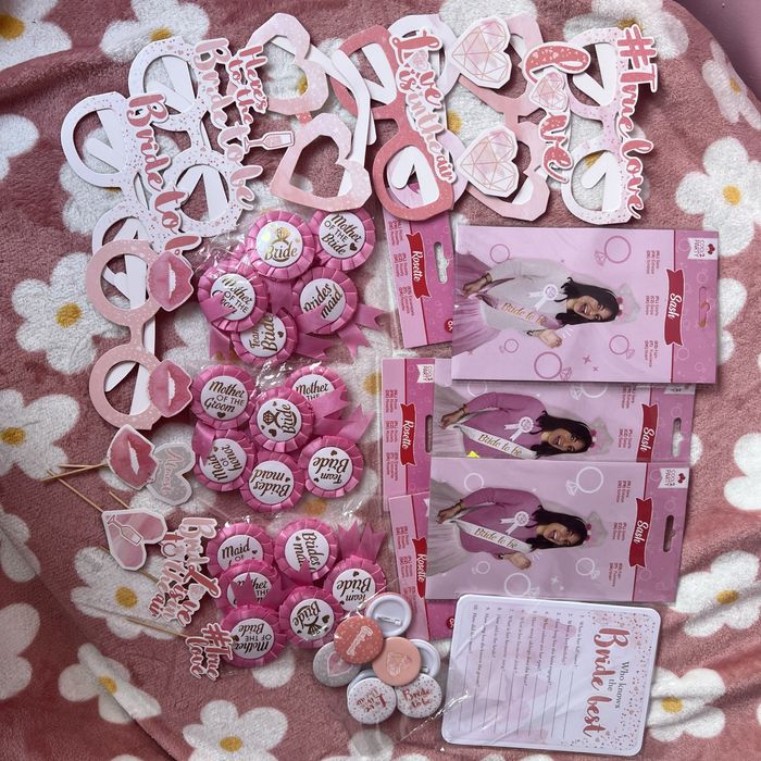 Cały zestaw bride to be przypinki okulary papierowe akcesoria wyprzeda