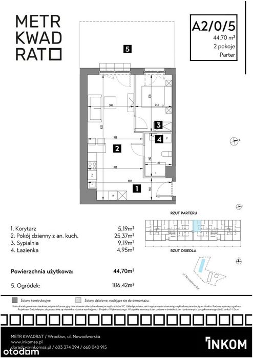 2-pokojowe mieszkanie 44m2 + ogródek Bez Prowizji