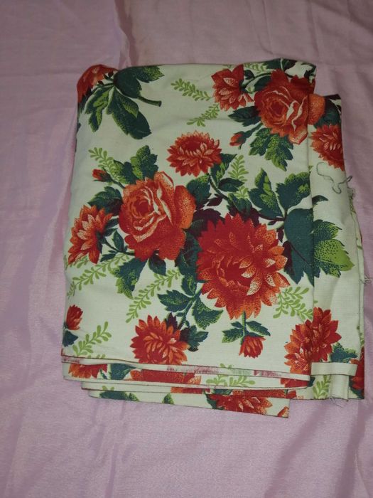 Отрезок ткани Гардинное полотно лен цветы гвоздика 12 метров