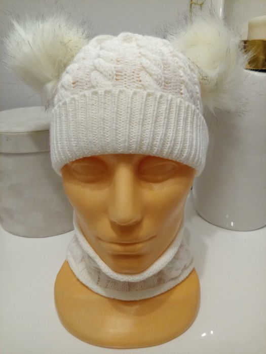 komplet dziecięcy czapka komin biały biała