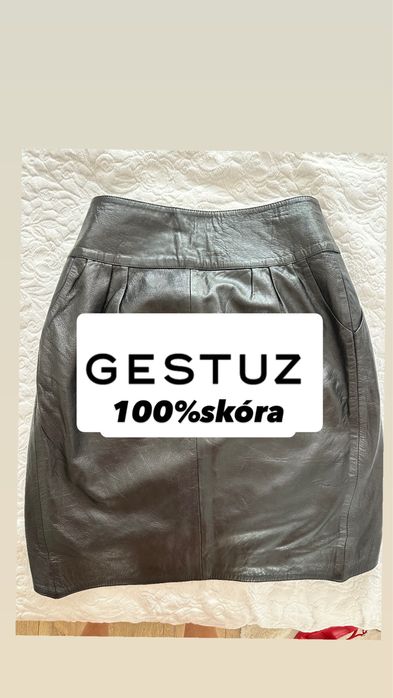 Gestuz spodnica skórzana asymetryczna skóra czarna guziki tulipan