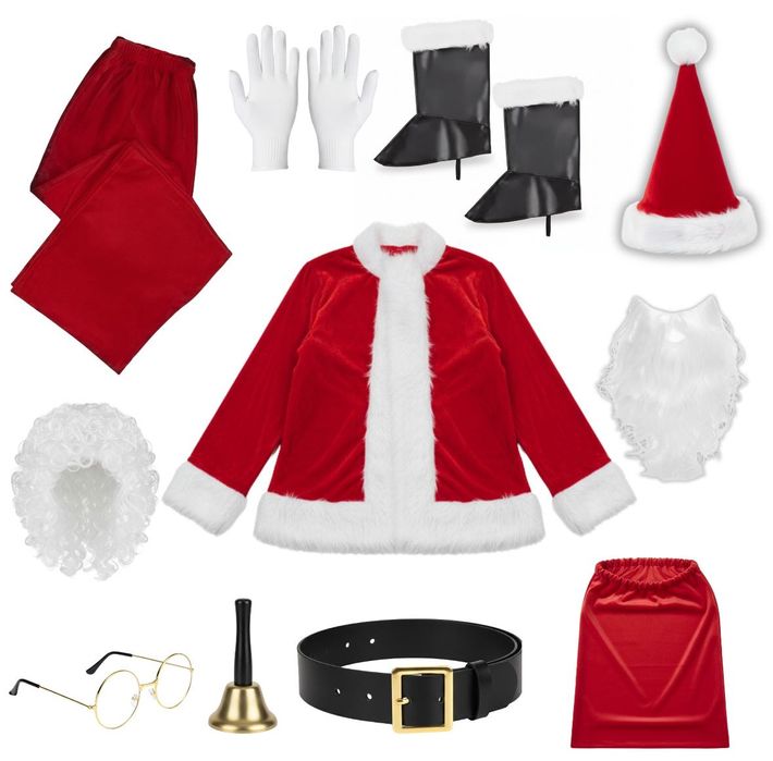 Strój Przebranie Świętego Mikołaja Welurowy Premium 13el PEŁNY ZESTAW