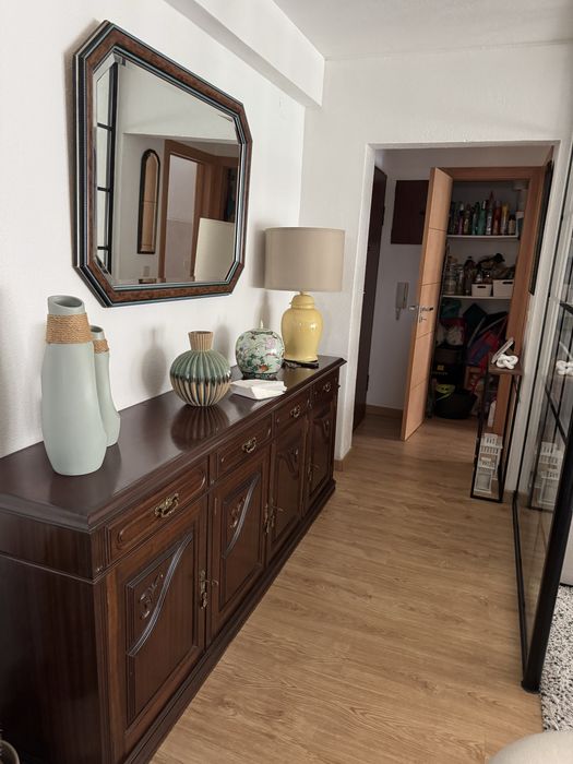 Espelho decorativo clássico octogonal em madeira – ótimo estado