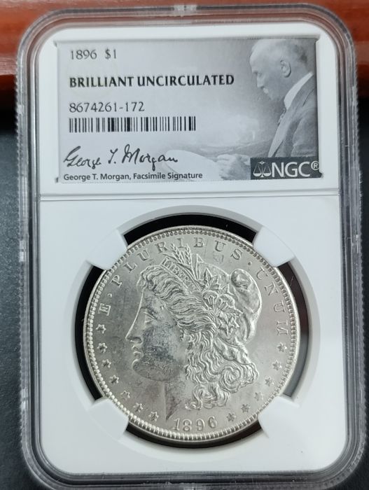 Morgan Dollar 1896 рік. Срібло. NGS BRILLIANT UNCIRCULATED