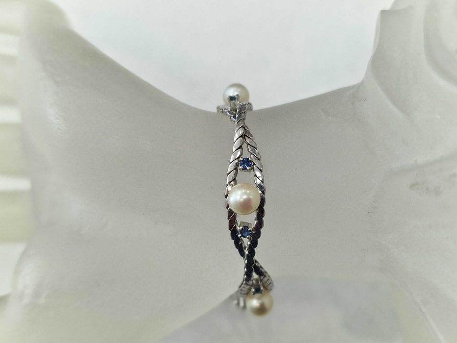 Złota bransoletka/ 585/ 14.98 gram/ Perły/ Szafiry/ Wycena/ 19.5 cm