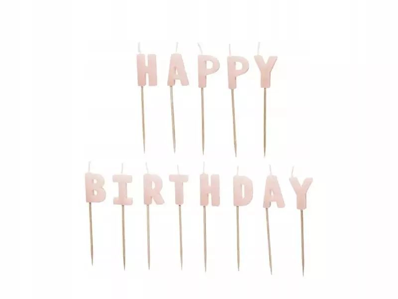 Świeczki Na Tort Napis Happy Birthday, Różowy. Nowy Produkt