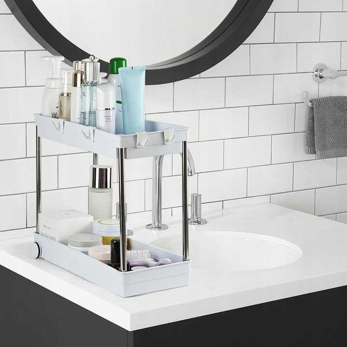 2-poziomowy organizer do szafki pod zlew umywalkę wysuwana biała