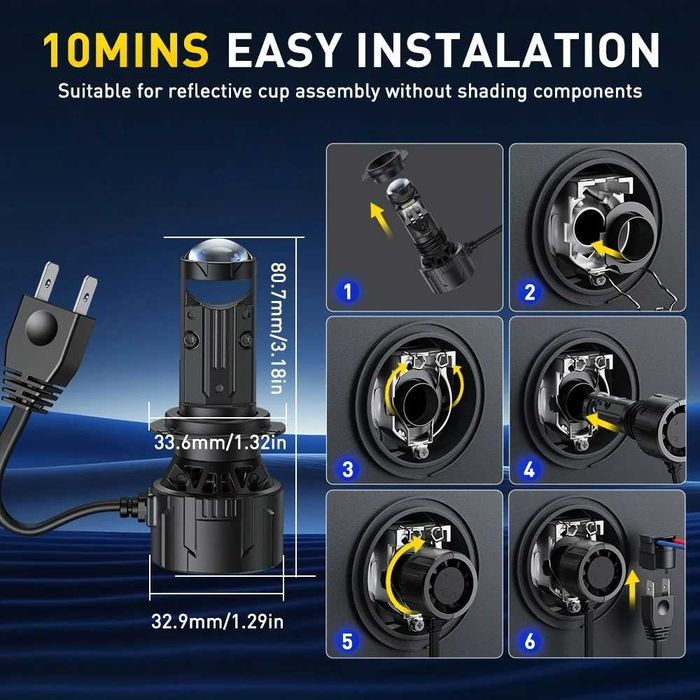 LED-мінілінзи H7 100W 26000Lm автомобільні Bi-LED-лампи з цоколем H7