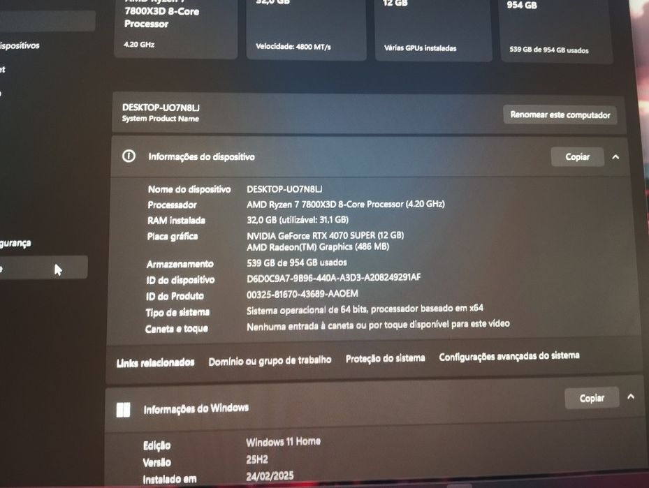 Computador gamer rtx 4070 super+ ryzen 7 7800x3d + monitor odyssey g5