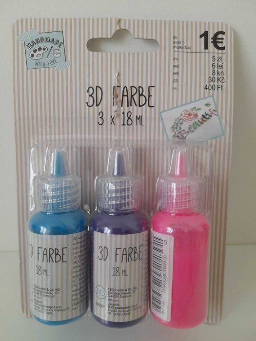 Farby 3D 3 x 18 ml nowe Tedi