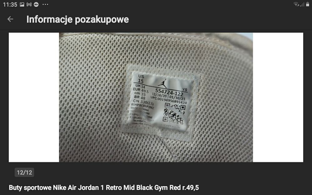 Buty nike air jordan 1 retro mid 49,5  15  33cm