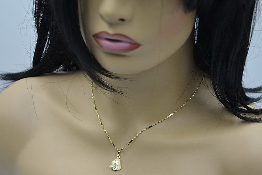 Złoty medalik Bozia z łańcuszkiem kręconym pm004y&cc012y K