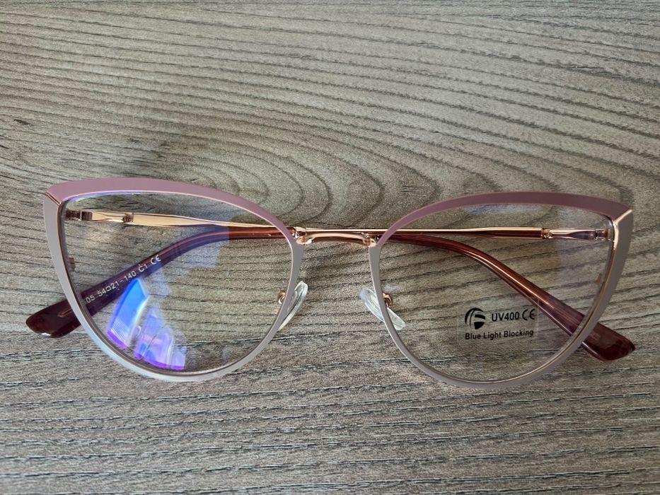 Okulary Blue Light Blocking UV400 damskie kocie oczy różowe złoto
