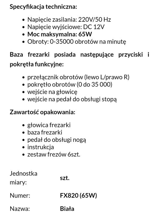 Frezarka Clavier FX820 biała 65W