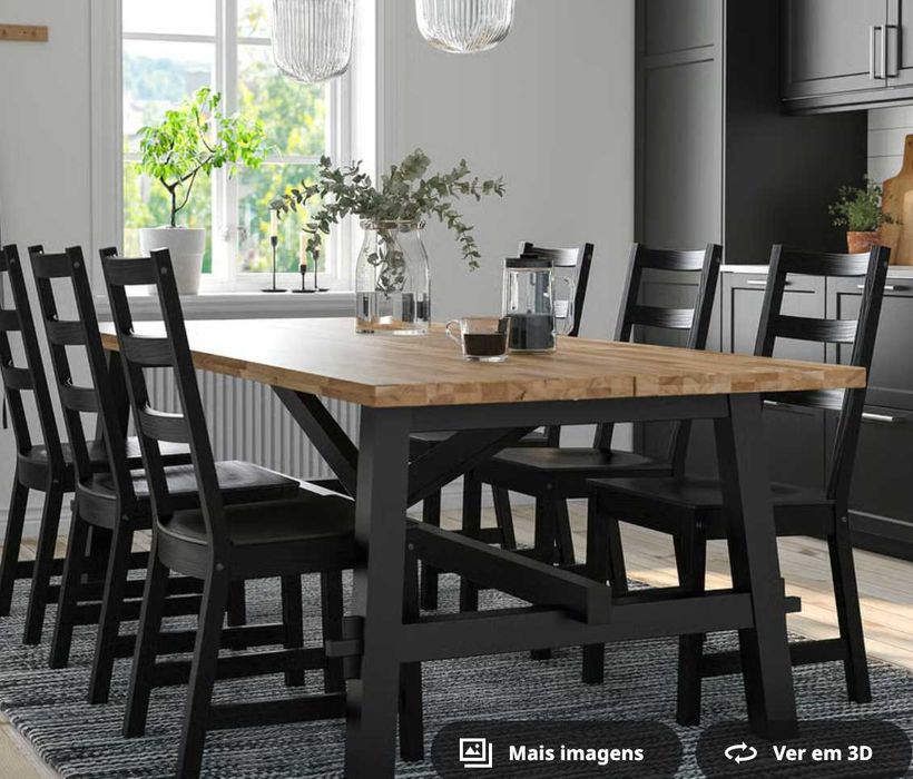 Mesa de refeição, acácia/preto, 235x100 cm - IKEA - SKOGSTA