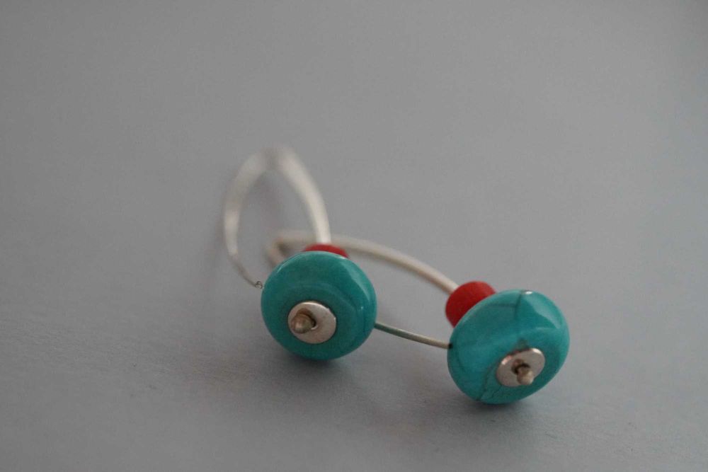 Kolczyki z koralem i turkusem – ze srebra 925