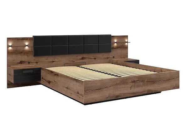 Łóżko 160x200 Kassel dąb monastery z szafkami nocnymi i stelażem