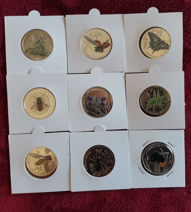 Coleção completa 9 moedas "Maravilhoso Mundo dos Insetos"