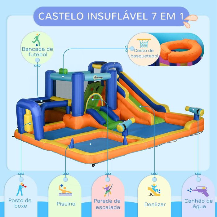 Castelo insuflável 7 em 1 com piscina e insuflador 450 W