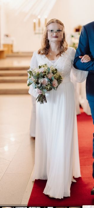 Suknia Ślubna 2024 | Boho Klasyka | Koronka i Muślin | Stan Idealny  M