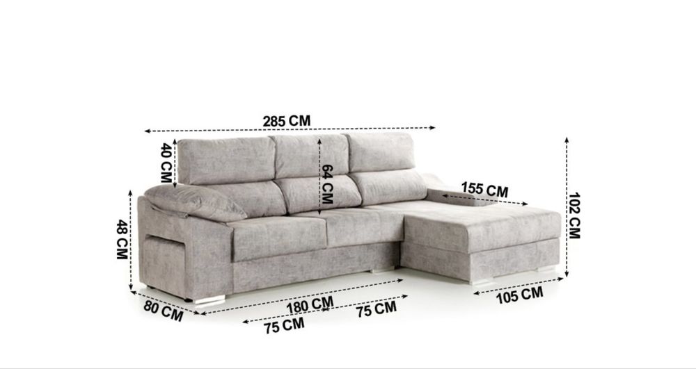 Sofá c/ chaise longue Bege