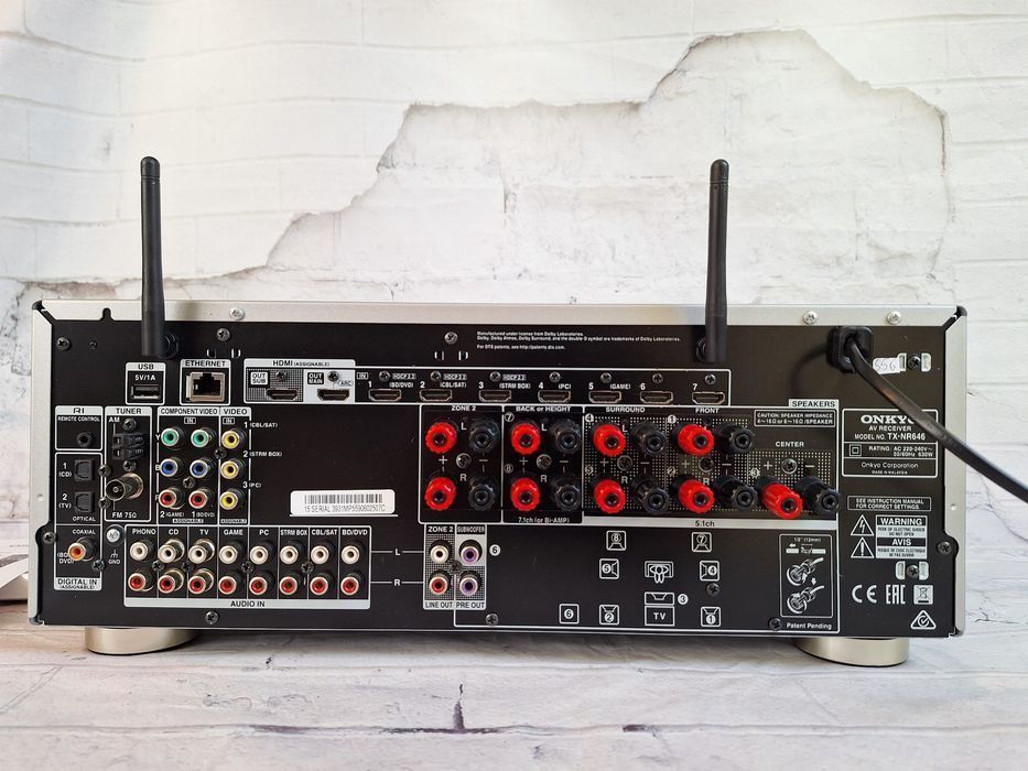 7.2 Onkyo TX-NR646 Wi-Fi BT Atmos DTS:X 4K60P Hi-Res Spotify