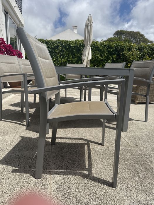 Conjunto de 6 cadeiras e mesa de jardim em aluminio