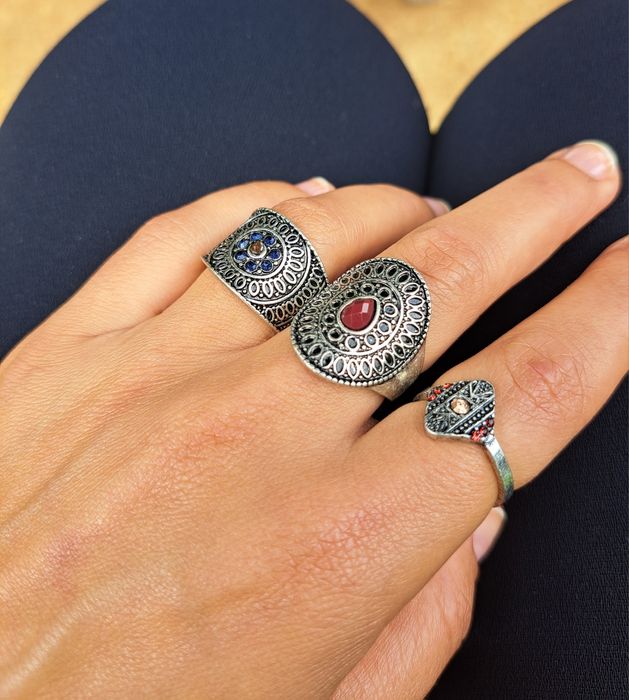 Conjunto 3 Anéis estilo étnico/boémico - Tamanho 16