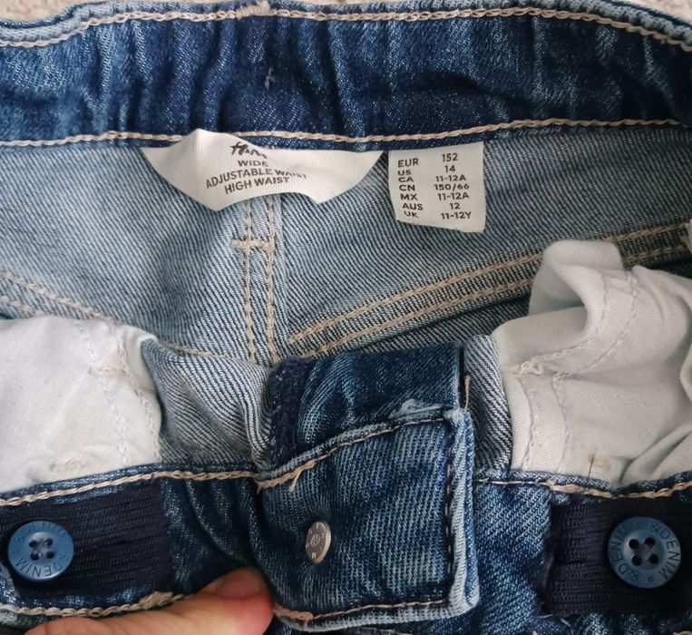 Spodnie jeans dziewczęce H&M roz. 152 bojówki z szeroką nogawką