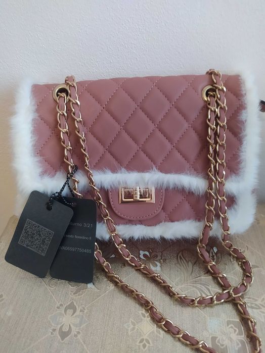Nowa Torebka z metką kolor puder z futerkiem białym CO&CO Fashion