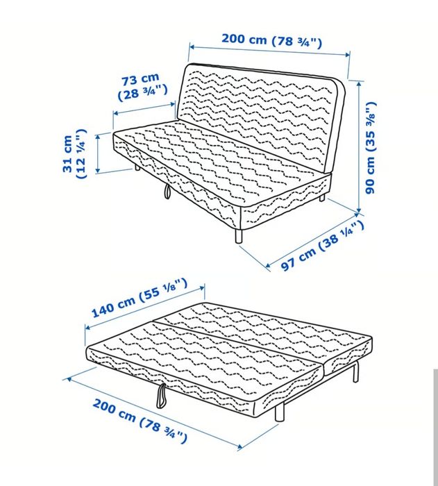 Sofa cama de três lugares de clik