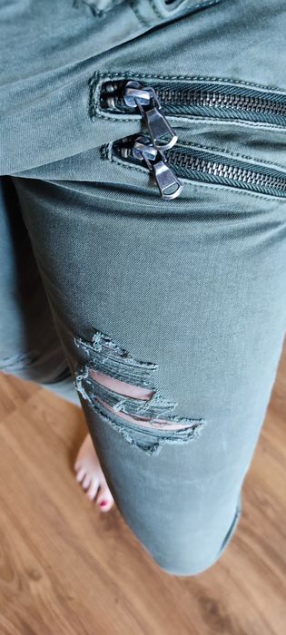 Spodnie jeans S dziury 36 khaki