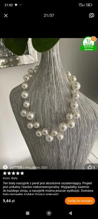 Nowa przepiękna kolia naszyjnik a'la perłowa