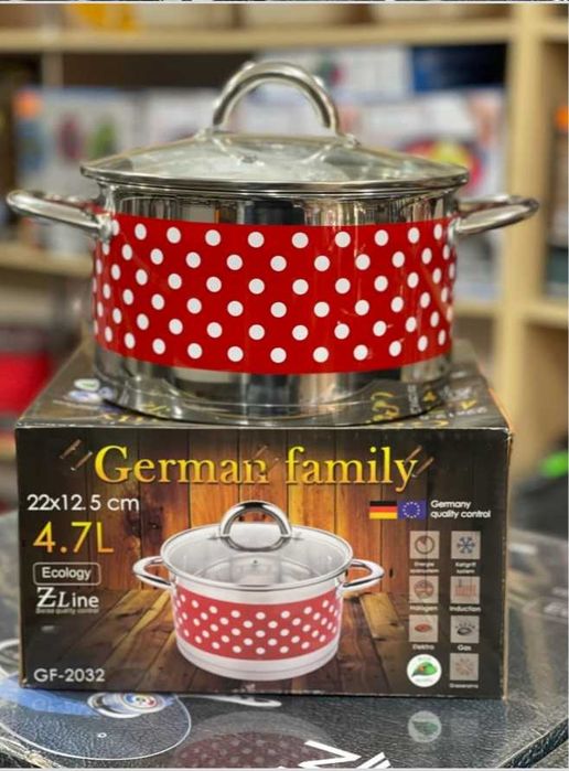 Кастрюля 4,7 л из нержавеющей стали с толстым дном для всех видов плит