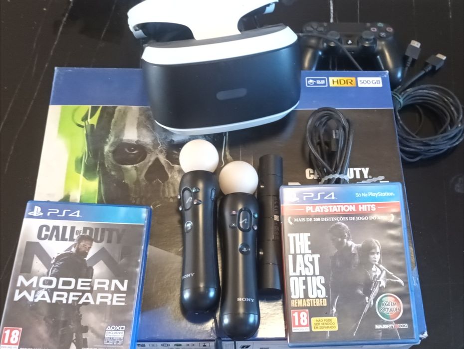 Playstation 4 na caixa + PS VR Read com 2 comandos + jogos