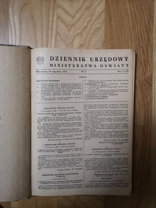 Dziennik Urzędowy Ministerstwa Oświaty rocznik 1951