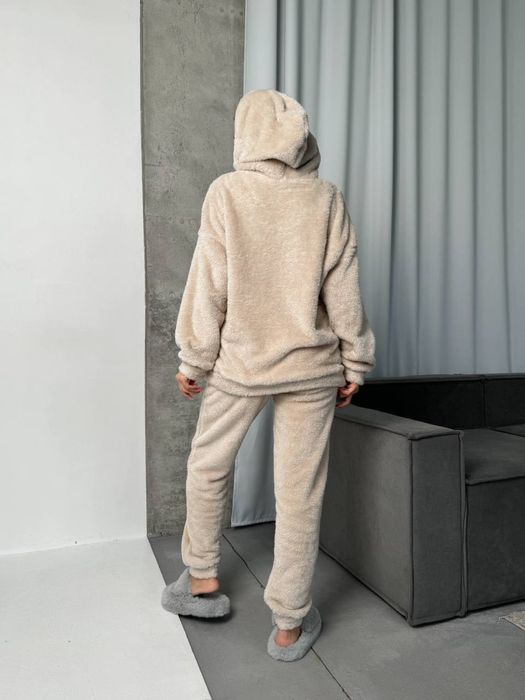 Теплая женская пижама домашний костюм махра с капюшоном