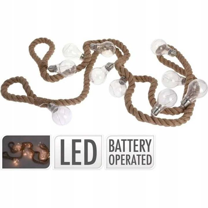 Girlanda lampion jutowa na sznurze lina żarówki LED dekoracje do domu