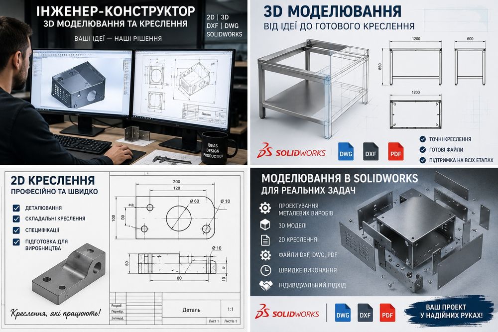 Конструктор креслення 2-D, 3-D, dxf, dwg.  + Виробництво Моделювання.
