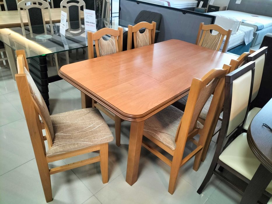 (126WN) Stół rozkładany olcha  + 6 krzeseł, wyprzedaż 799 zł