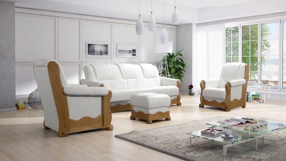 Zestaw ze skóry 311 stylowy KOMFORT skóra naturalna dąb PRODUCENT