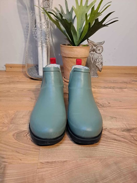 Botki kalosze Derbe damskie 40 zielone ocieplane przeciwdeszczowe