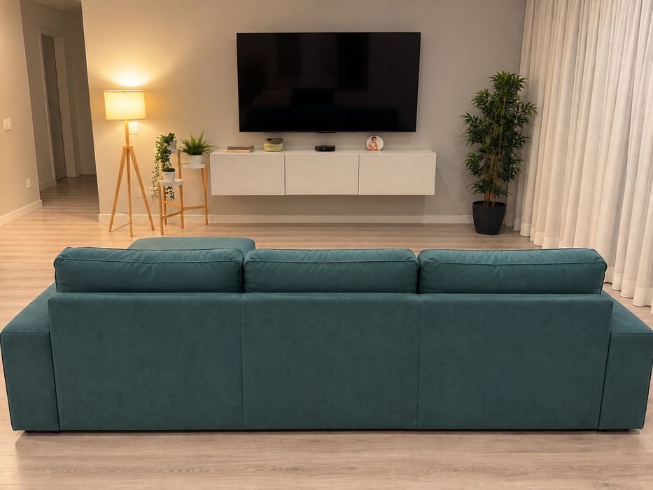 Sofá IKEA KIVIK 3 lugares com chaise longue – Verde/Turquesa