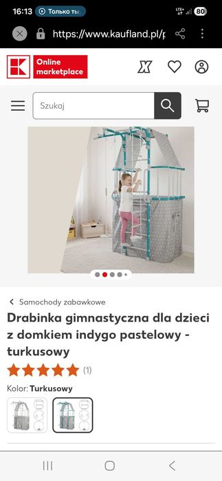 Drabinka gimnastyczna dla dzieci z domkiem indygo pastelowy - turkusowy