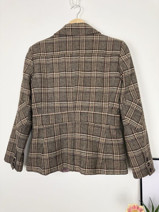 Laura Ashley żakiet w kratę z wełną Wool Blazer vintage retro 42
